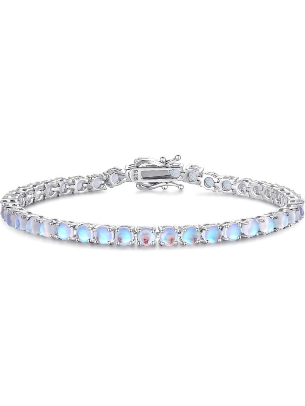 Women's 7.2 Inch 4mm Moonstone Sterling Silver Birthstone Gemstone Bracelet